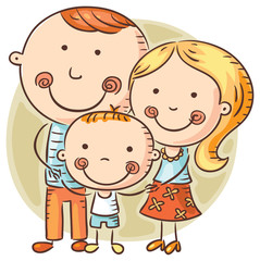Fototapeta na wymiar Happy cartoon family with one child