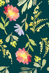 Seamless flowers pattern. Watercolor.