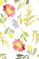 Seamless flowers pattern. Watercolor.