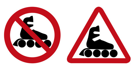 zakaz jazdy na rolkach dozwolona jazda na rolkach, znak - obrazy, fototapety, plakaty