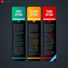 Three vertical options with colorful headers. EPS10.