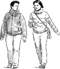 cheerful pedestrians
