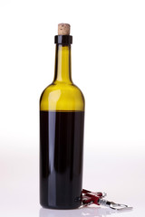 Wine bottle and corkscrew