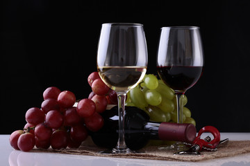 Wine glasses and grapes