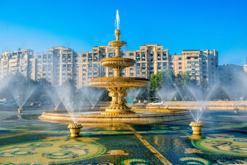 Bucharest central city fountain - obrazy, fototapety, plakaty