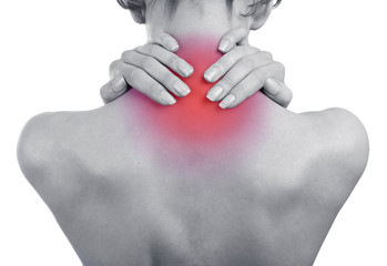 Young girl with back pain close up