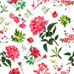 Fototapeten Vintage style watercolour roses seamless background pattern © laplateresca