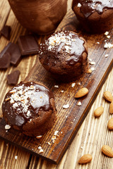 Homemade chocolate muffins with nuts