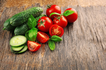 Fresh vegetables on wooden background