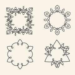 Monogram design elements for logos. Trendy floral frames set.