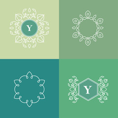 Monogram design elements for logos. Trendy floral frames set.