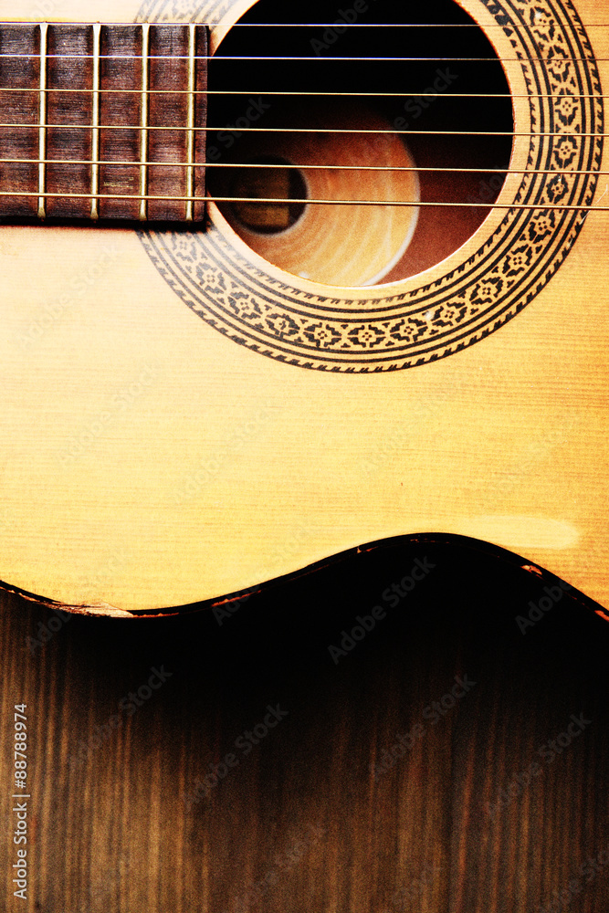 Canvas Prints Acoustic guitar on wooden background