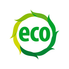 Round eco vector logo with green leaves