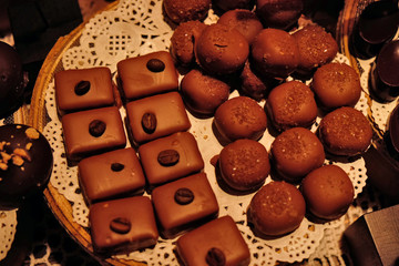 Set of chocolate on table close up
