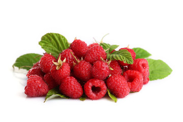 Fototapeta na wymiar Fresh raspberries isolated on white