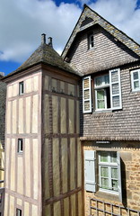 Ancient village on Mont Saint Michel, traditional stone building, France