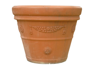 Ornated clay pot vase isolated over white © alexrow