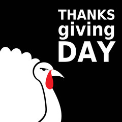 Black and white Thanksgiving day card with turkey in minimalist