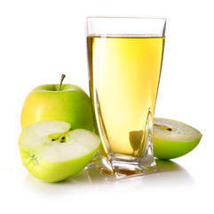 Fototapeta na wymiar Glass of apple juice isolated on white