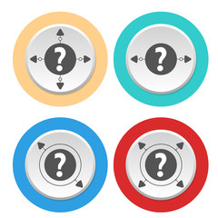 Four circular abstract colored icons and question mark