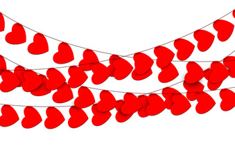 Red hearts garlands on white