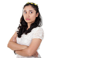 Hateful lady look at copyspace