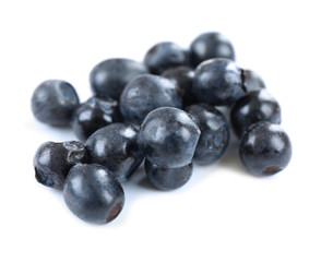 Pile of blueberries isolated on white