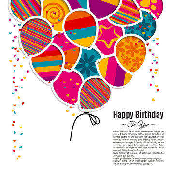 Birthday card with balloons in the style of cutouts.