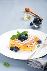 Plate of belgian waffles with fresh berries