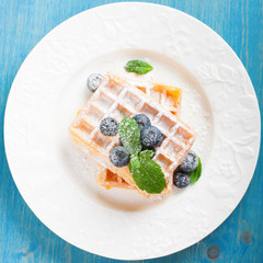 Delicious waffles with blueberris