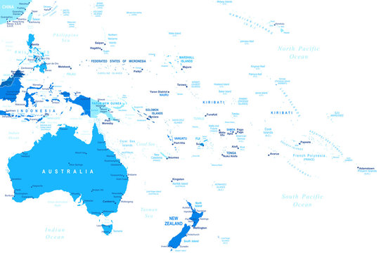 Australia and Oceania map - highly detailed vector illustration.
