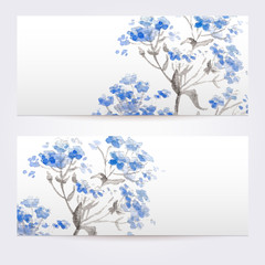 Two floral watercolor banners with bouquet of wild flowers