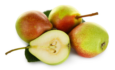 Ripe tasty pears isolated on white