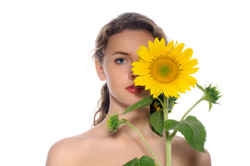 Bright portrait of a beautiful woman with perfect clean skin