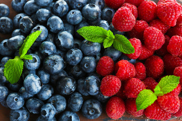 Blueberries and raspberries close-up