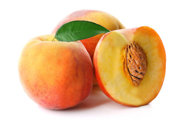 Fresh peaches isolated on white