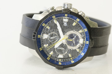 Splashy black and blue watch isolated