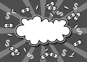 illustration with coins and dollars on the theme of winning and enrichment.
