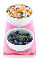 Healzhy breakfast with blueberries and muesli