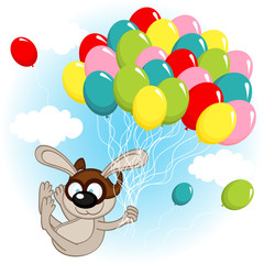 rabbit on balloons - vector illustration, eps