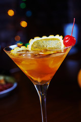 bright glass of delicious alcoholic martini cocktail or lemonade