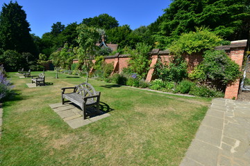 Rest area at a walled garden at an English country estate in Kent