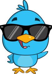 Funny Blue Bird Character Waving With Speech Bubble