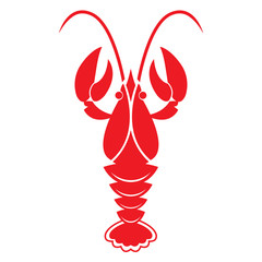 Red crawfish on white background. Vector icon or sign.