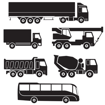 Truck icons set. Vector collection of vehicles.