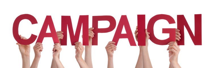 Many People Hands Holding Red Straight Word Campaign