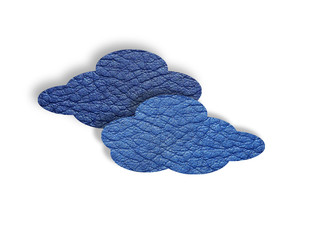 Blue leather clouds on white. Cloud computing concept.