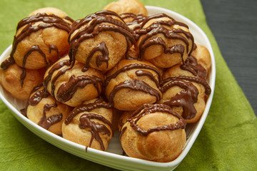 Delicious Bread with Chocolate Sauce on a Plate