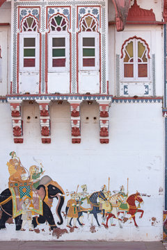 Street art depicting warriors going into battle showing a typical level of miniature detail as in Rajasthani painting tradition 