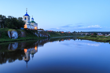 Fototapeta na wymiar Orthodox church in Sloboda village, Middle Urals